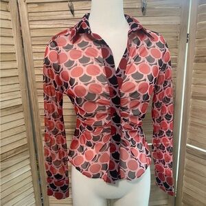 Zara sheer geometric long sleeve button down mesh top: size medium